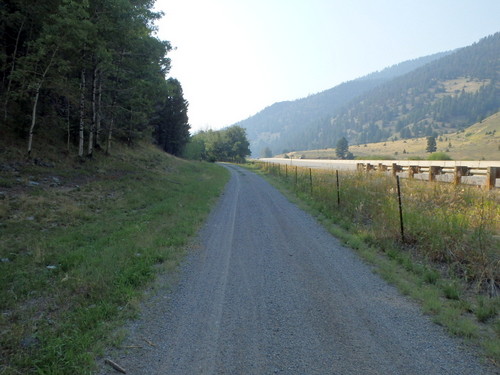 GDMBR: Pedaling parallel to the Interstate Highway (I-15).